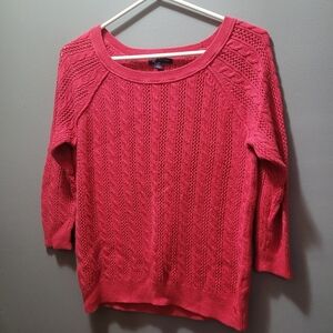 American Eagle Red Cropped Raglan Sleeve Knit Top S